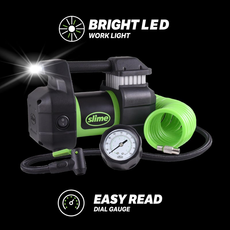 Slime 40031 Tire Inflator, Portable Car, SUV, 4x4 Air Compressor, Pro Power, Heavy Duty, with Analog 150 psi Dial Gauge, Long Hose and LED Light, 12V, 3 min inflation - Image 4